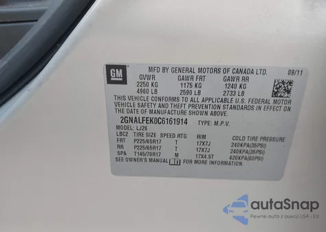 2012 Chevrolet Equinox Ltz z USA, uszkodzony, nr VIN 2GNALFEK0C6161914